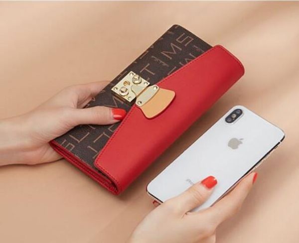 

new arrival new fashion lady wallets leather credit card holder for women wallet purse purses clutch wallets purse bags phone case with box, Red;black