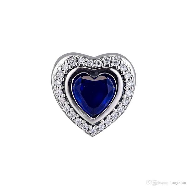 

2018 winter 925 sterling silver jewelry sparkling blue night love heart charm beads fits pandora bracelets necklace for women jewelry making, Bronze;silver