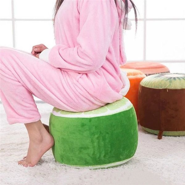 

2018 fashion cartoon fruits inflatable stool kids plush toys 3d fruit pillow cushion for home decor plush gift toys