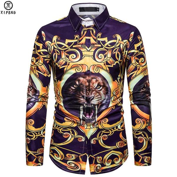 

3d printed animal tiger mens shirts fashion designer casual long sleeve camisa social shirt men camisa hombre hip hop streetwear, White;black