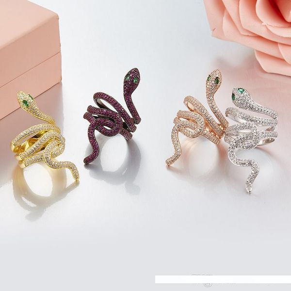 

18k gold plated 925 sterling silver cubic zirconia stone snake rings 2018 hot selling new luxury fashion party jewelry for women
