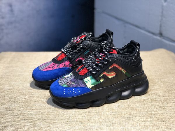 

2019 chain reaction designer luxury shoes mix tessuti+vitello higher platform sneakers leopard grain men women fashion sports casual shoes, Black