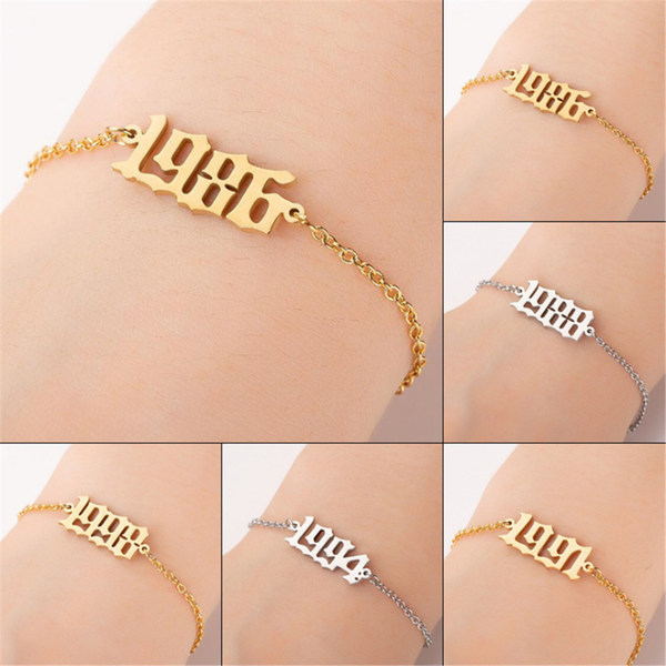 

fashion custom personalized digital vintage stainless steel number bracelet for women accessory jewelry birthday gift, Golden;silver