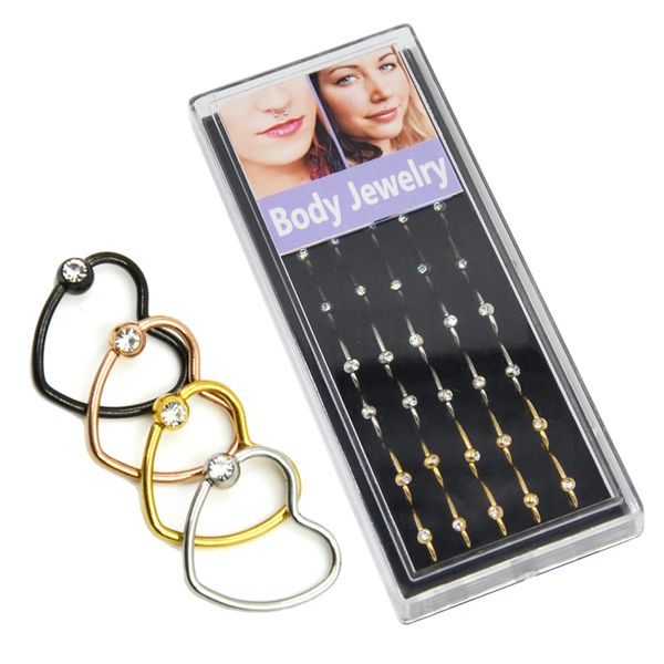 

40piece clear cz crystal stainless steel ear tragus daith heart ring piercing cartilage earring helix captive bead lip nose stud t200507, Slivery;golden