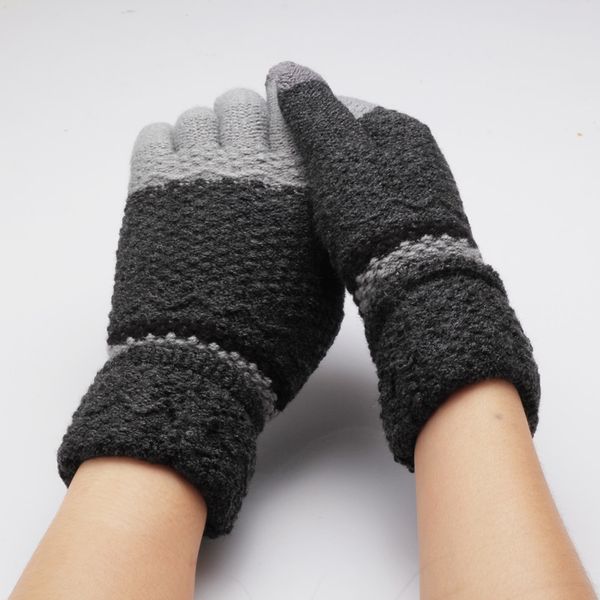 

c women' kids winter gloves warmers mittens glove knitted full finger guantes colorful patchwork warm luvas, Blue;gray