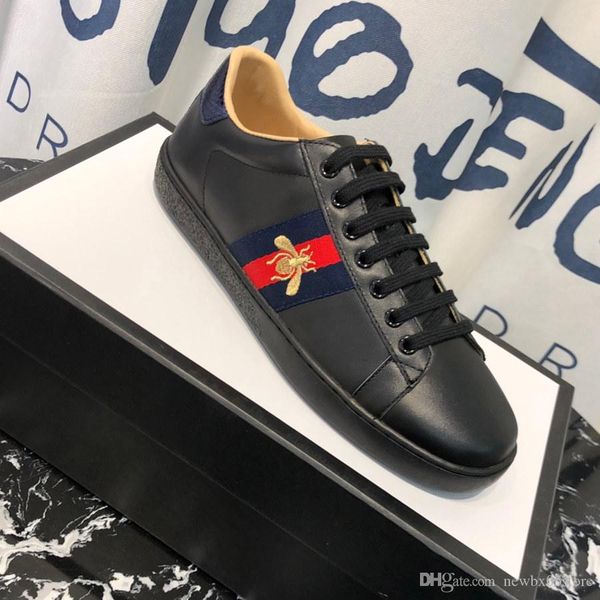 2019 Mens 19Designer Shoes Black Leather Ace Embroidered Bee Sneaker For Men Women Platform Casual Shoes High Quality 19Gucci From Cl478, $100.51