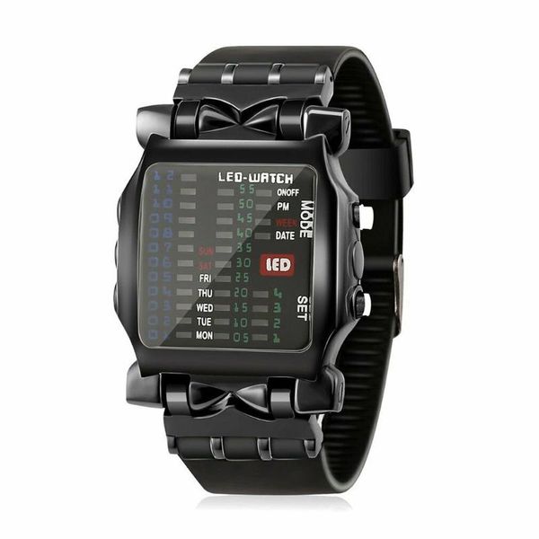 

men watch square automatic watch style cool colorful led digital silicone belt binary black erkek kol saati#d25, Slivery;brown