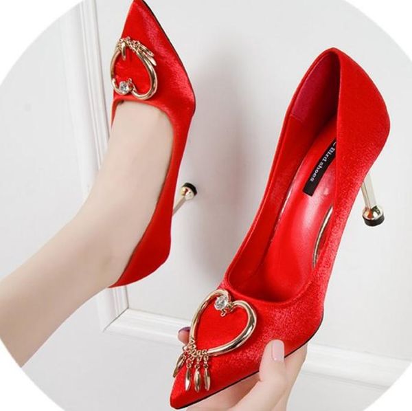 

2019 women's shoes in spring and autumn with new style high heel fine heel pointed end silk and satin @394, Black