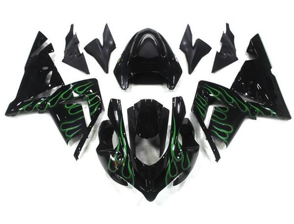 

4 gifts motorcycle new abs full fairings kit fit for kawasaki ninja zx-10r 2004 2005 04 05 10r body set black green flame