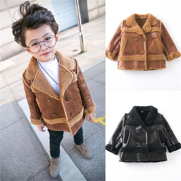 

children's wear autumn and winter clothing boy's jacket in the children's leather baby plus velvet suede jacket, Blue;gray