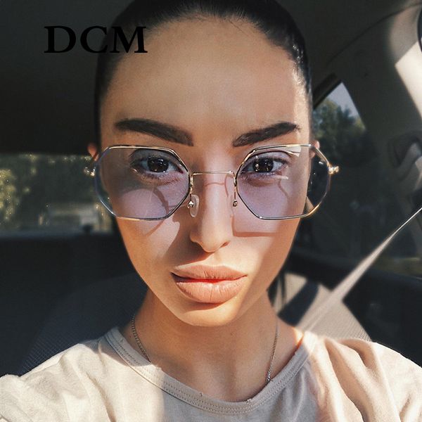 

dcm fashion sunglasses women metal frame polygon men ladies vintage driving green pink clear lens sun glasses uv400, White;black