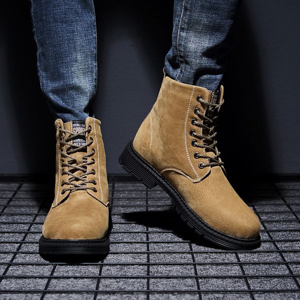 

men's comfortable shoes with new fashion plush and warm high-band leather boots, Black