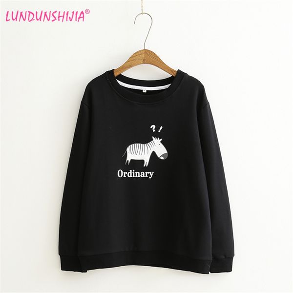 

lundunshijia 2019 spring round collar women hoodies pullovers zebra printed loose harajuku long sleeve sweatshirts women clothes, Black