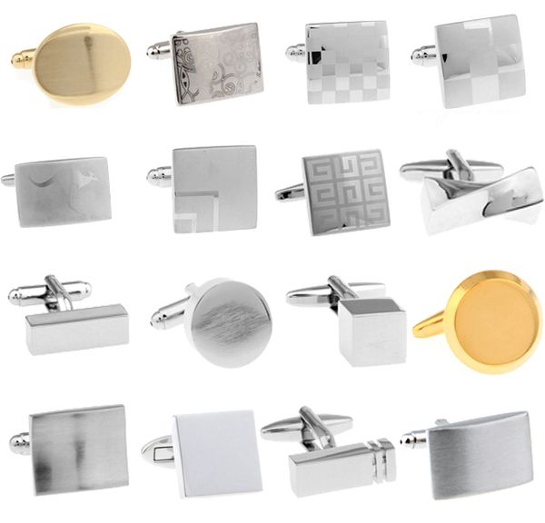 

men's laser cufflinks quality brass material various blank engravable design cuff links wholesale & retail, Silver;golden