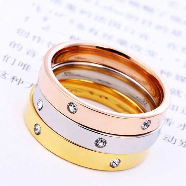 

2019 titanium steel ring new stainless steel three-piece set crystal ring korean lover couple rings, Slivery;golden