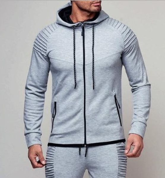 

spring autumn hoodies for mens sports cardigan fold sweatshirts male fitness slim casual clothing, Black