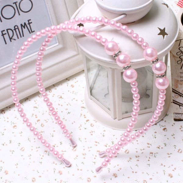 

korean style princess pearl with rhinestone hair bands elegant kids girl pearl headbands children hair accessories 1pc, Slivery;white