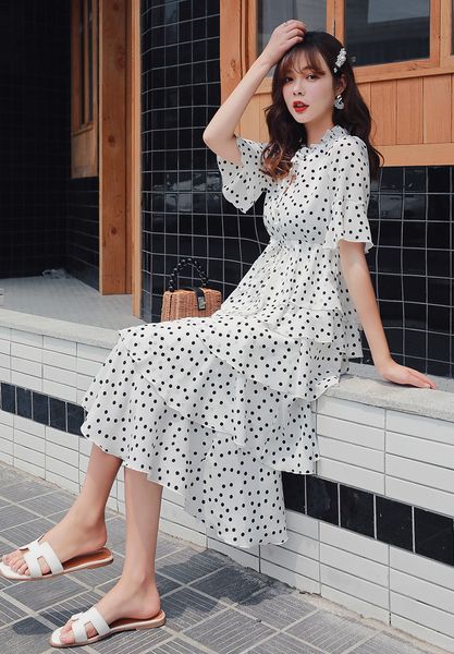 

floral dress female fashion show thin stripes render skirt joker, Black;gray