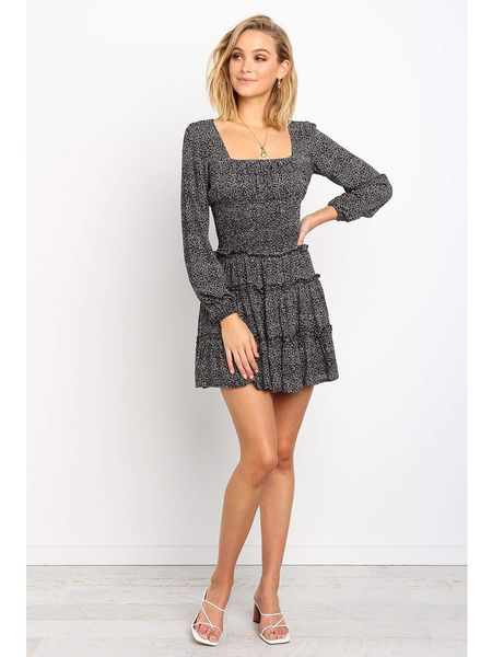 

fashion women printed dresses long sleeve autumn women luxury casual dresses new arrival womens short dresses womens clothing, Black;gray