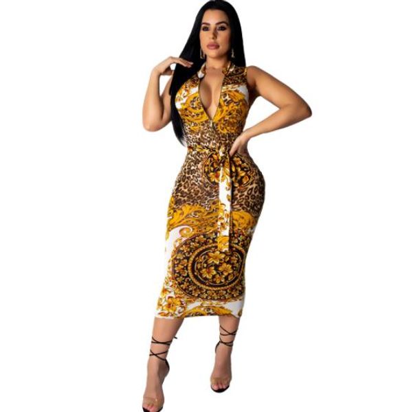 

zip neck women dresses summer sleeveless floral printed dress lady one piece female package hip skirt clothing, Black;gray