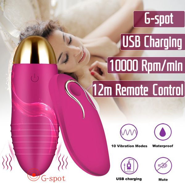 Meselo USB recarregável Mute Vibrador Egg 12M controle remoto sem fio 10 Velocidade Vibrador Sex Toys for Women 3 cores Erotic Toys Y191217