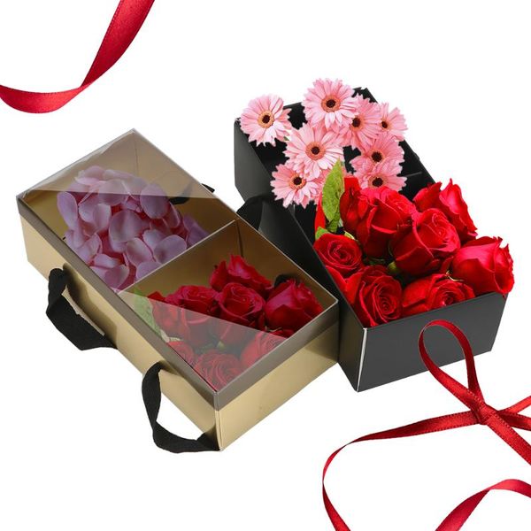 

niceyard folding flower paper box flower packaging box dessert gift with pvc cover portable diy wedding party craft