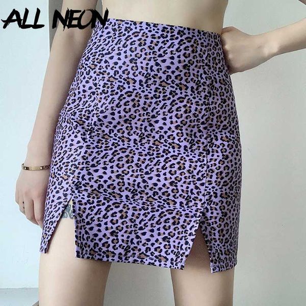 

allneon y2k fashion purple leopard print mini skirts e-girl summer highwaist slit hem bodycon a-line short skirt chic streetwear, Black