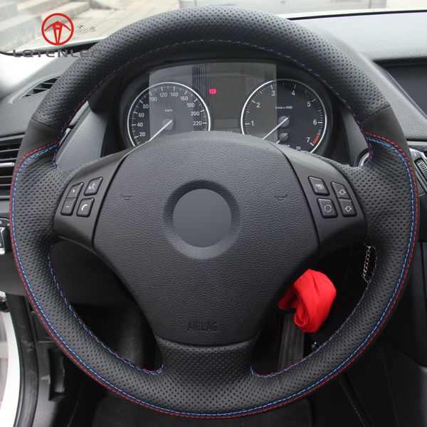 

black genuine leather suede diy hand car steering wheel cover for bmw e90 e91 320 318i 320i 325i 330i 320d 328xi x1 e84