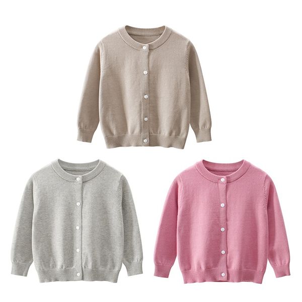 

kids girl boy crewneck lightweight button-up cardigan cotton knit sweater casual outerwear school uniforms cardigans, Blue