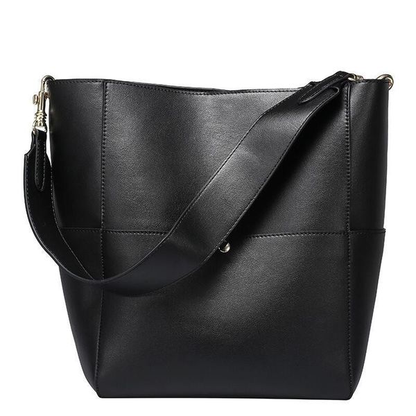 

2019 women real genuine leather tote bag black bucket handbags female luxury famous brands ladies shoulder brown bag designer t200322