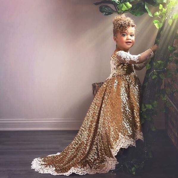 

sparkly gold sequined sheer long sleeves flower gilr dress appliqued princess birthday patry gown girl forma pageant dresses, White;blue