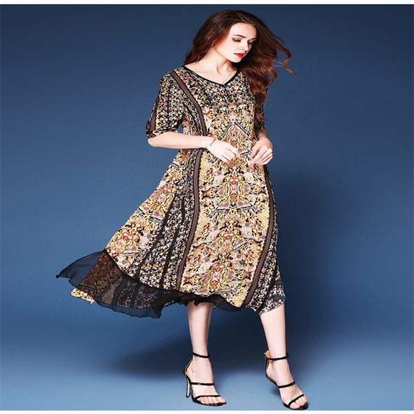 

new summer women's elegant half sleeve imitated silk dress loose a line dress v neck soft ladies fashion, Black;gray