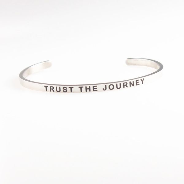 

trust the journey engraved stainless steel bangle positive inspirational quote women cuff mantra wristband 4mm female, Black