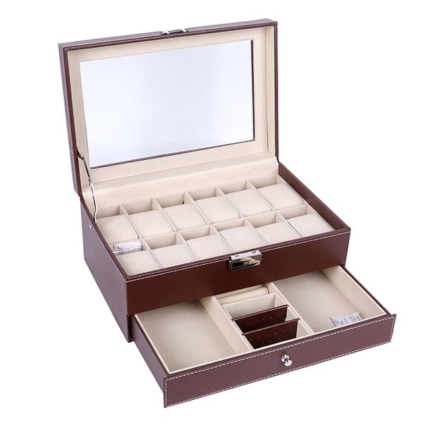 2019 12 Slots Watch Box Mens Watch Organizer Pu Leather Case