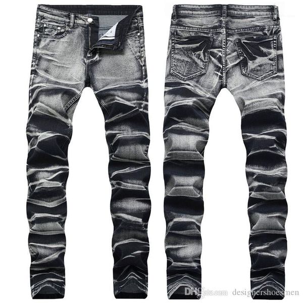 

painted mid waist pants designer mens pencil trousers fashion male apparel luxury washed mens skinny jeans casual, Blue