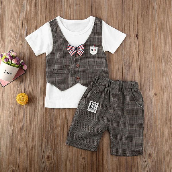 

goocheer мода хлопок малыш мальчики детские летние с коротким рукавом смокинг костюм джентльмены партия формальный костюм, White