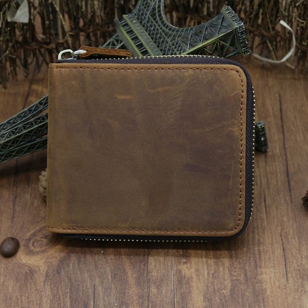 

2018 luxury new real cow genuine leather men's retro fashion zipper wallet cowhide high capacity vintage business pocket purse, Red;black
