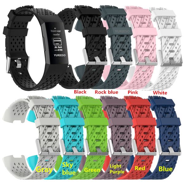 

silicone wristband strap for fitbit charge 3 fitness activity tracker smartwatch sports watch strap band small large