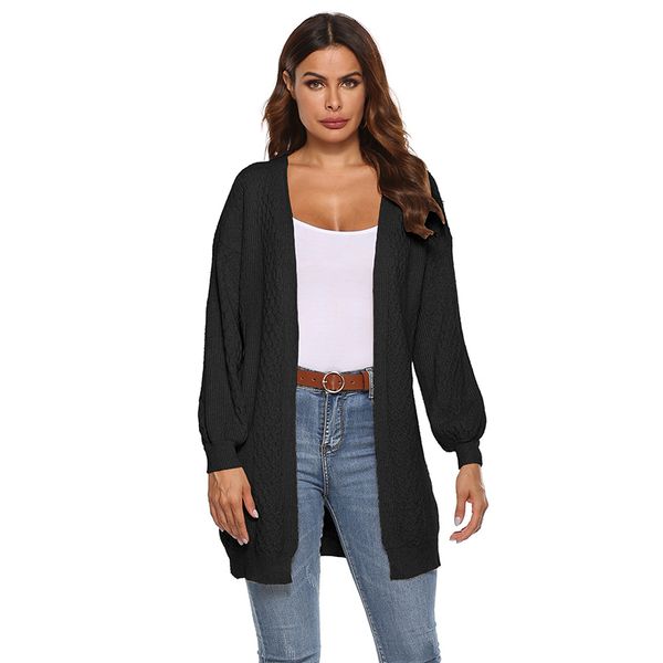 

4colors autumn winter sweaters long section loose lantern sleeves knit cardigan sweater sunscreen coat buffalo plaid women, White