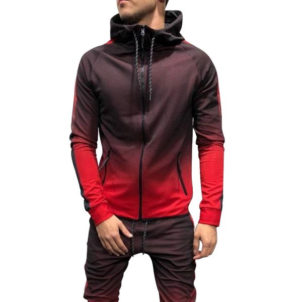 

2019 new men's jacket tracksuit fashion casual 3d gradient sweatsuit hoodie jacket sweatshirt joggers gym suit male, Black;brown
