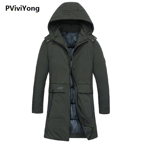 

pviviyong 2019 winter korea jacket men fashion male hooded coat jackets men cotton long coat clothes parka 2714, Black