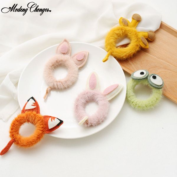 

new fashion elastic hair bands for woman sweet cartoon animal ear hair ropes winter plush loop hair accessories wholesale