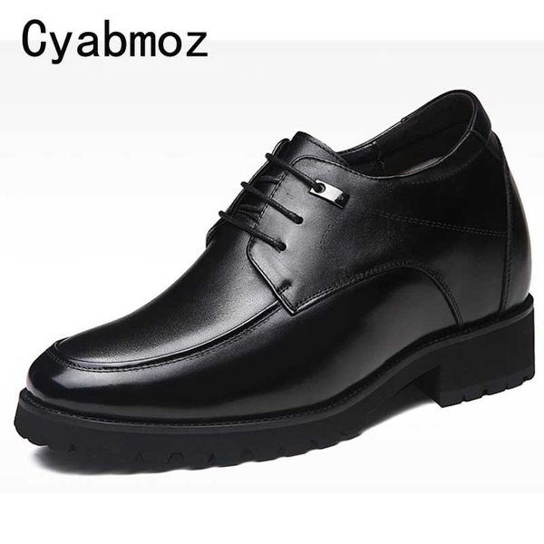 

men genuine leather elevator shoes lace up hidden heel lifts taller 12cm 8cm casual shoes height increasing party wedding oxford, Black