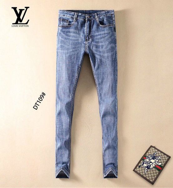 

classic brand mens designer jeans vl fashion trend boutique pants vintage distressed outdoor casual skinny slim fit washed wild jeans, Blue