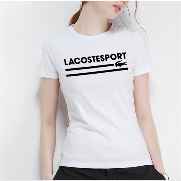 

womens crew neck t shirt cotton crop short-sleeved tshirt solid woman print crocodile shirt clothing camisetas mujer, White