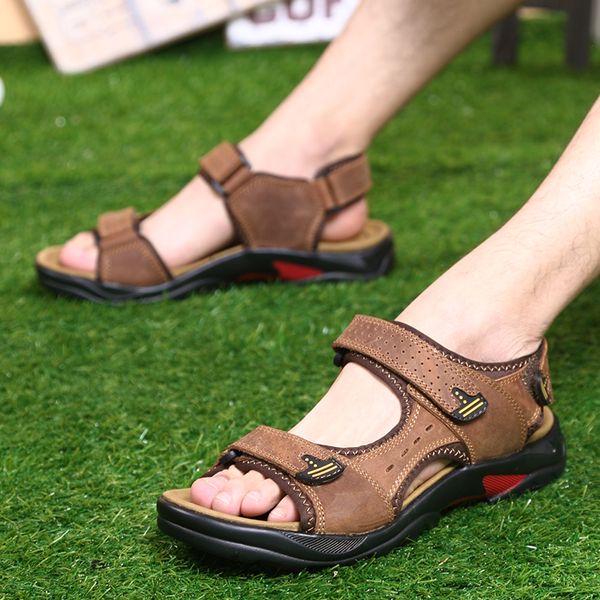 

bvnobet men sandals plus size fashion leather classics men slipper sandals summer non-slip summer shoes sandalles homme, Black