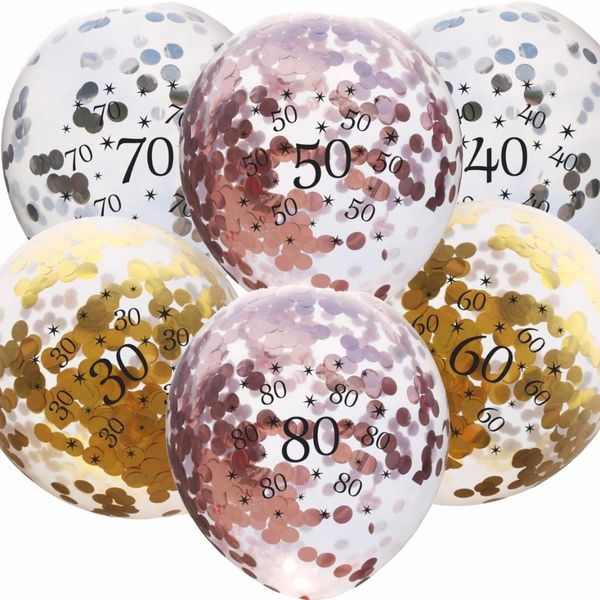 

5pcs/set 12inch ballon 30 40 50 60 70 80 wedding anniversary latex clear confetti number balloons decor stars party supplies