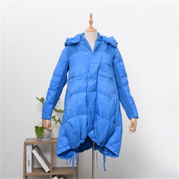 

autumn and winter new long knit long-sleeved jacket wild irregular hem hooded down jacket women, Black