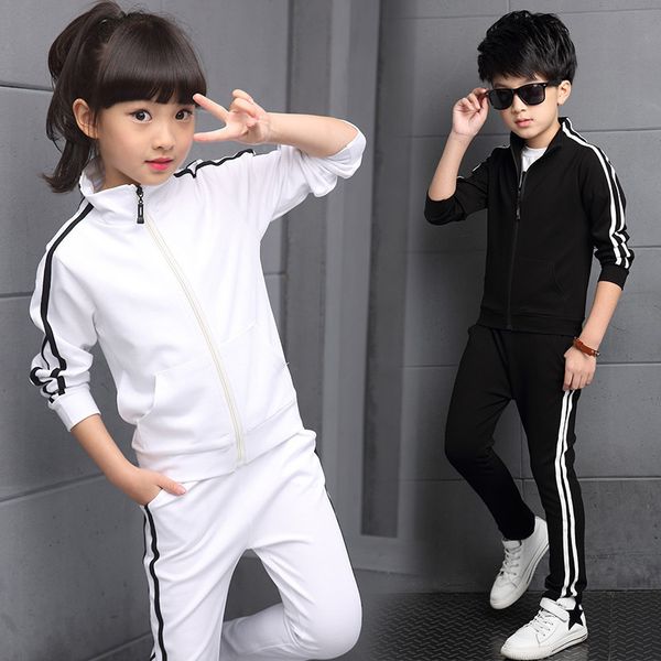 

new arrival boys clothing sets spring 2018 children's pure color sports suit teenage girl school uniforms 6-15years t200413, White