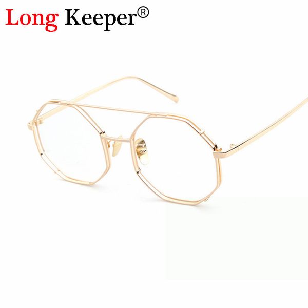 

long keeper men women octagon clear lens eyeglasses hollow out frame sunglasses women eyewears gafas de sol feminino sty1089m, White;black